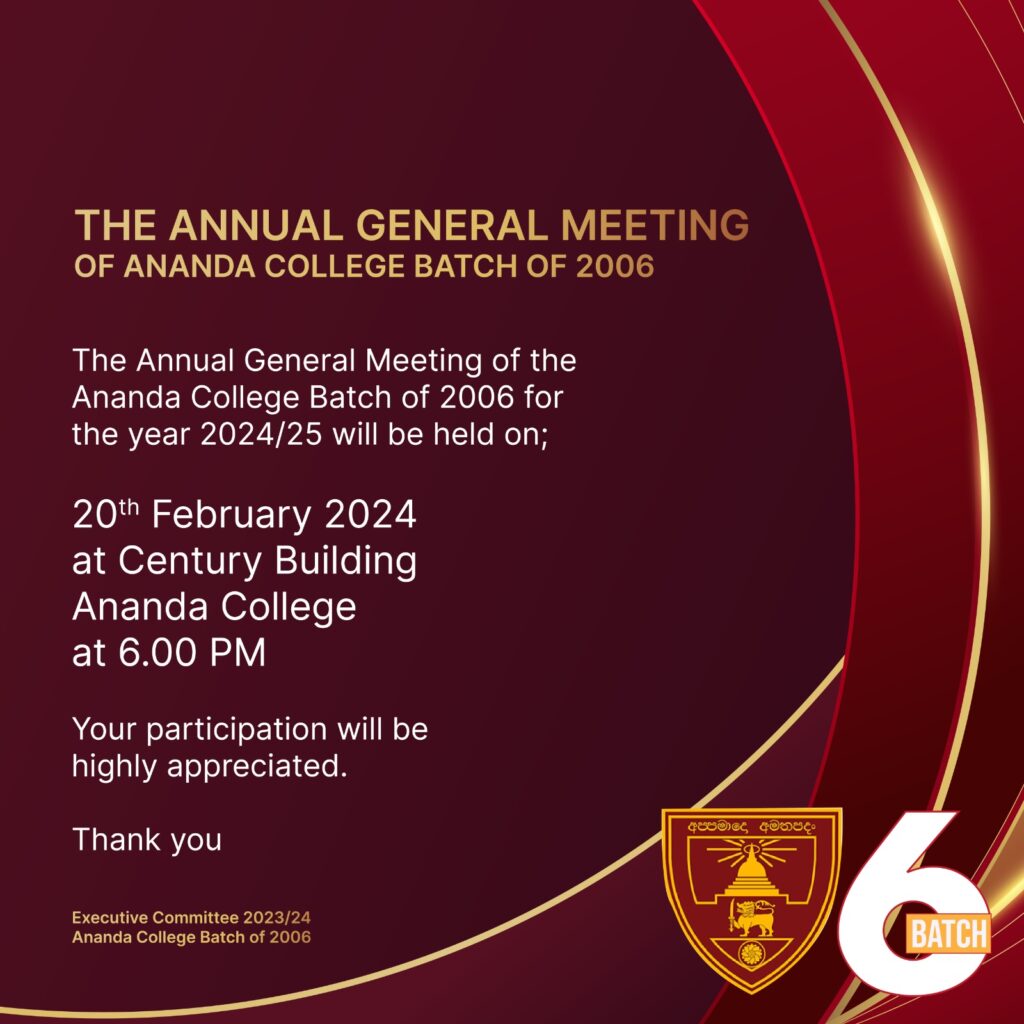 Annual General Meeting - 2024 | The 2006 Group of the Ananda College Old Boys Association